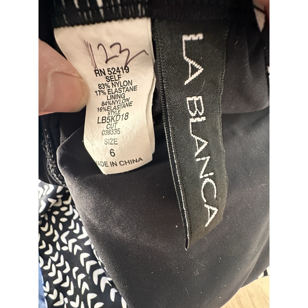 La Bianca Skirted  Black White Pattern One Piece Slimming Swimsuit Size 6 - Picture 6 of 8